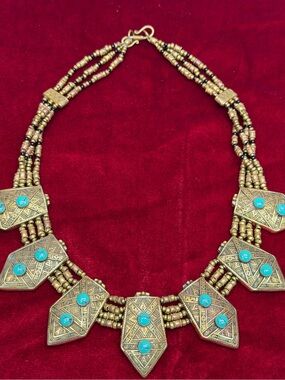Free People Necklace in bronze and turquoise bohemian-style statement Necklace